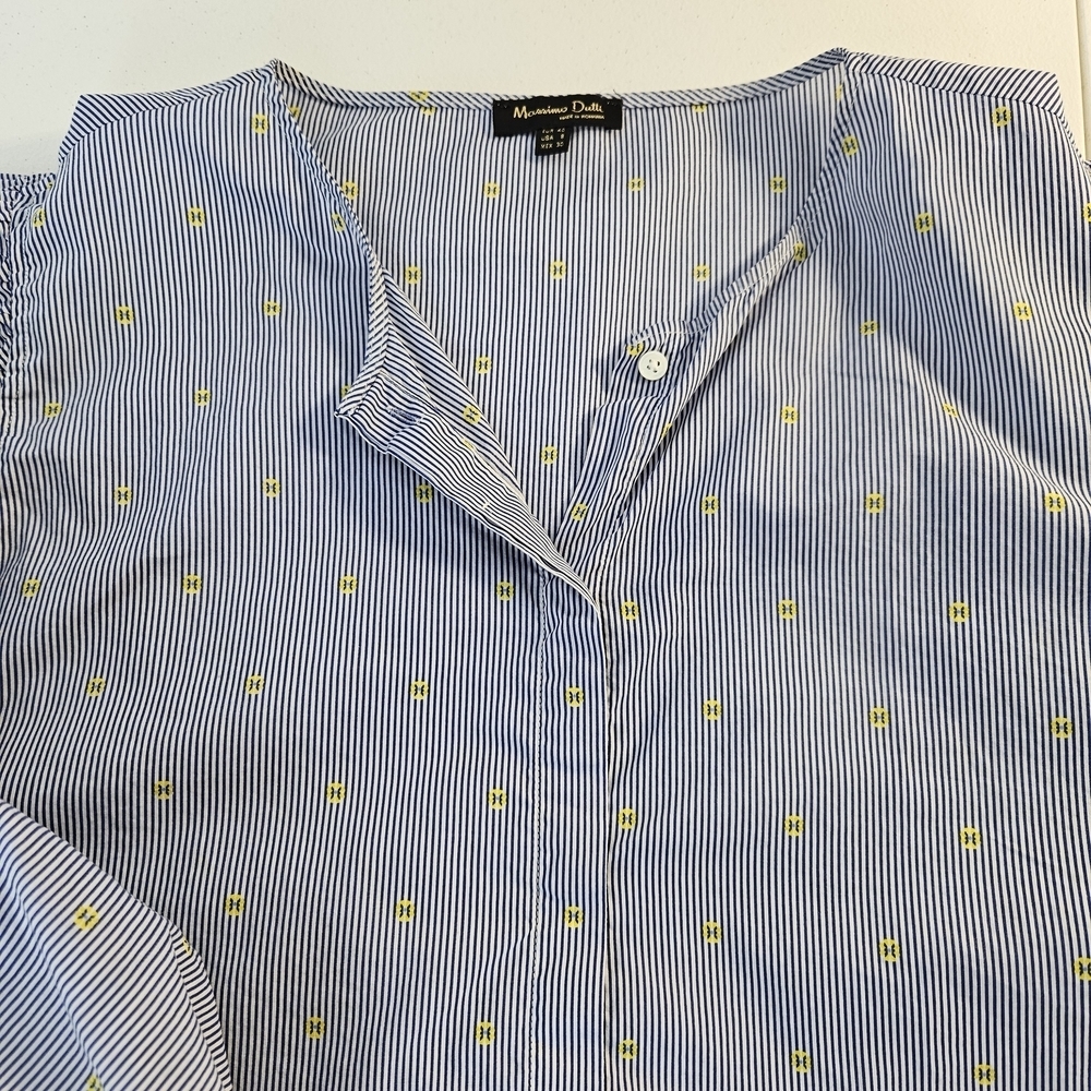 Massimo Dutti Balloon Sleeve Striped Lightweight Button Down Shirt Size 8